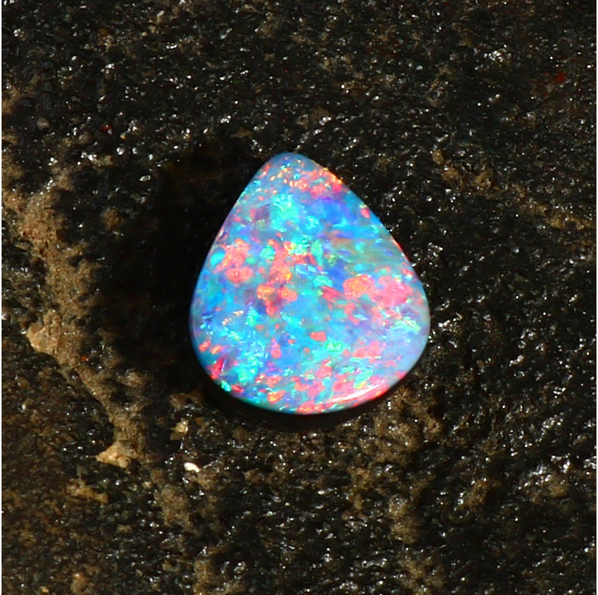 3.4 Ct Australian Black Opal Doublet, Stunning Color, Loose Stone, Red Flash #LXS024