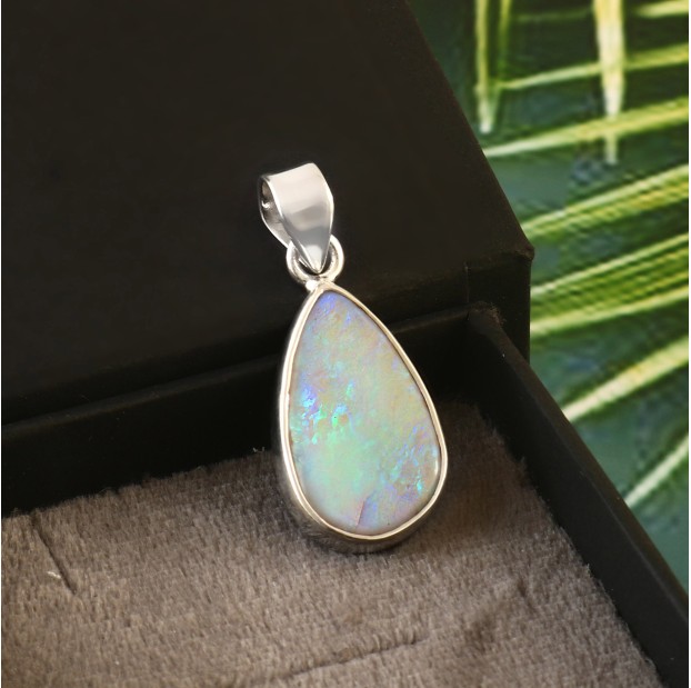 Natural Australian Crystal Opal Pendant in 925 Sterling Silver #LXJ028