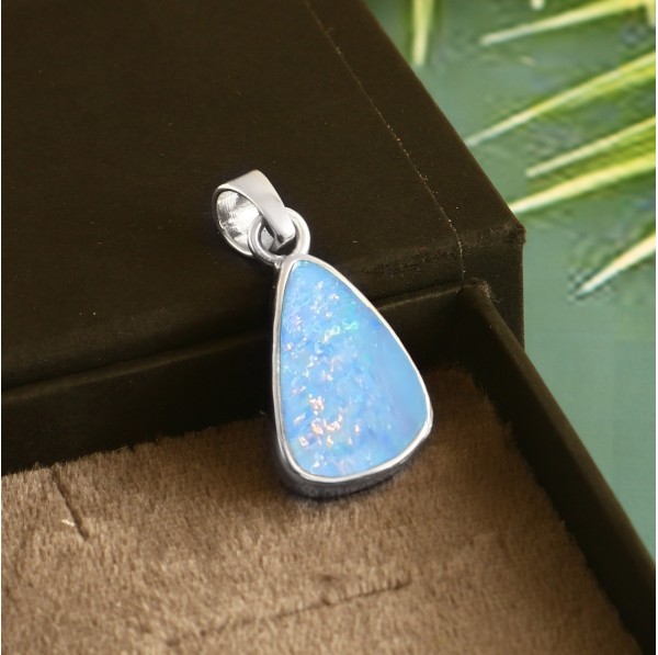 Australian Opal Doublet Pendant in 925 Sterling Silver #LXJ041