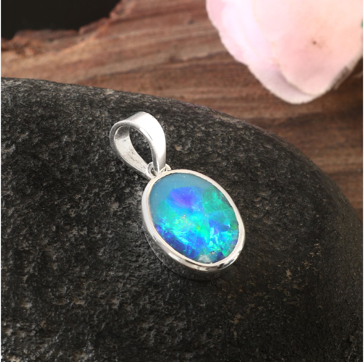 Beautiful Australian Opal Doublet Pendant in 925 Sterling Silver, Australian Opal Jewelry #LXJ042