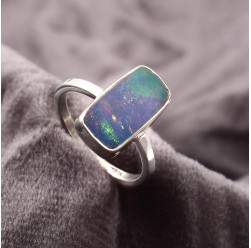 Australian Opal Doublet Ring in 925 Sterling Silver US-6.5 #LXJ010