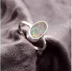 Australian Solid Black Opal Ring in 925 Sterling Silver US-8.25 #LXJ012 