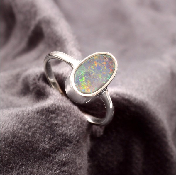 Australian Opal Doublet Ring in 925 Sterling Silver US-8.5