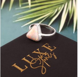 Australian Solid White Opal Ring in 925 Sterling Silver US-8.25 #LXJ013