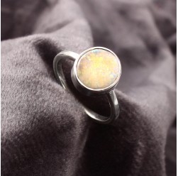 Australian Solid White Opal Ring in 925 Sterling Silver US-6.50 #LXJ015