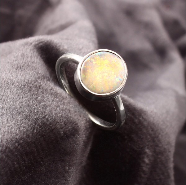 Australian Opal Doublet Ring in 925 Sterling Silver US-6.75