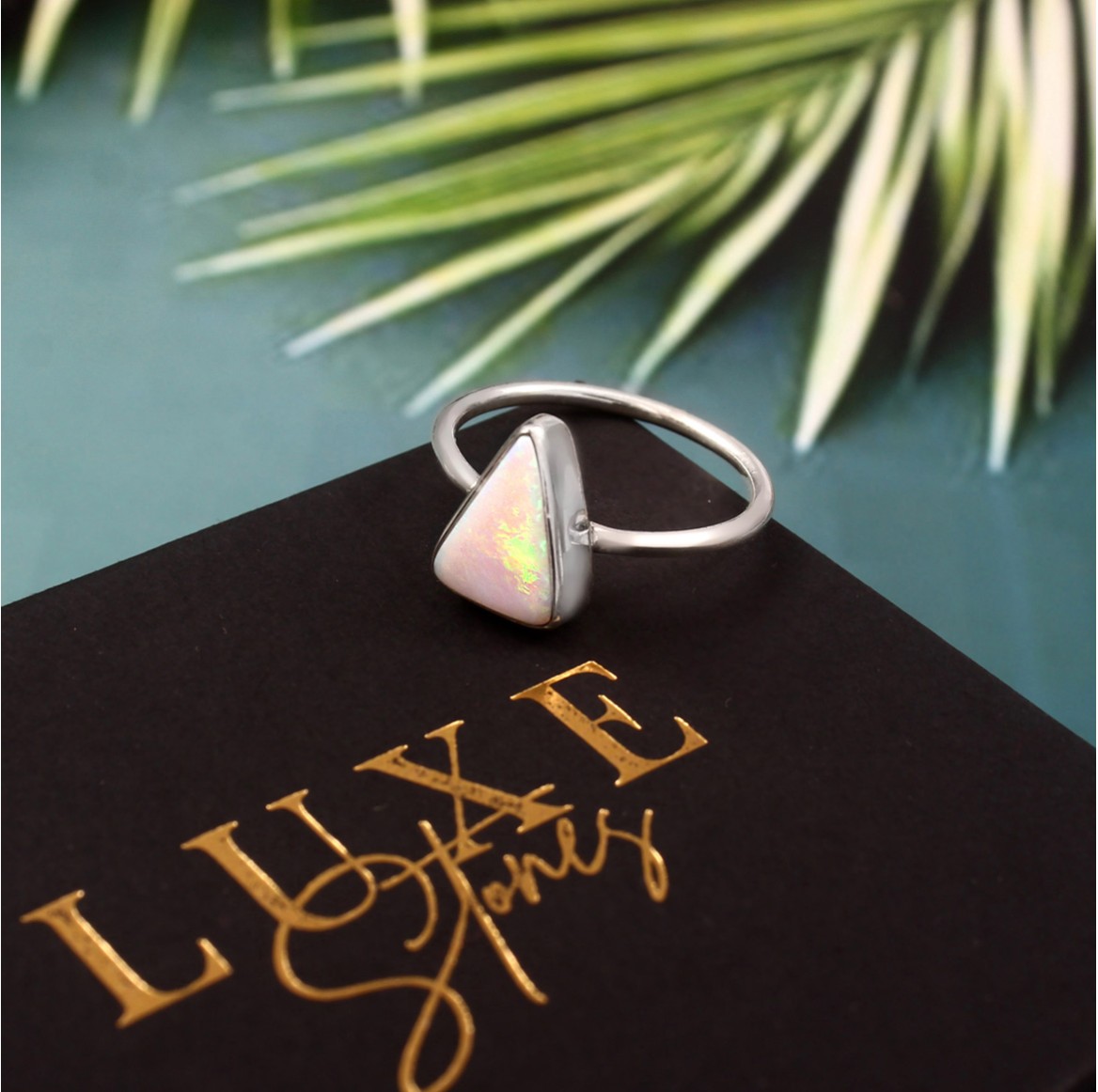 Australian Opal Doublet Ring in 925 Sterling Silver US-6.75