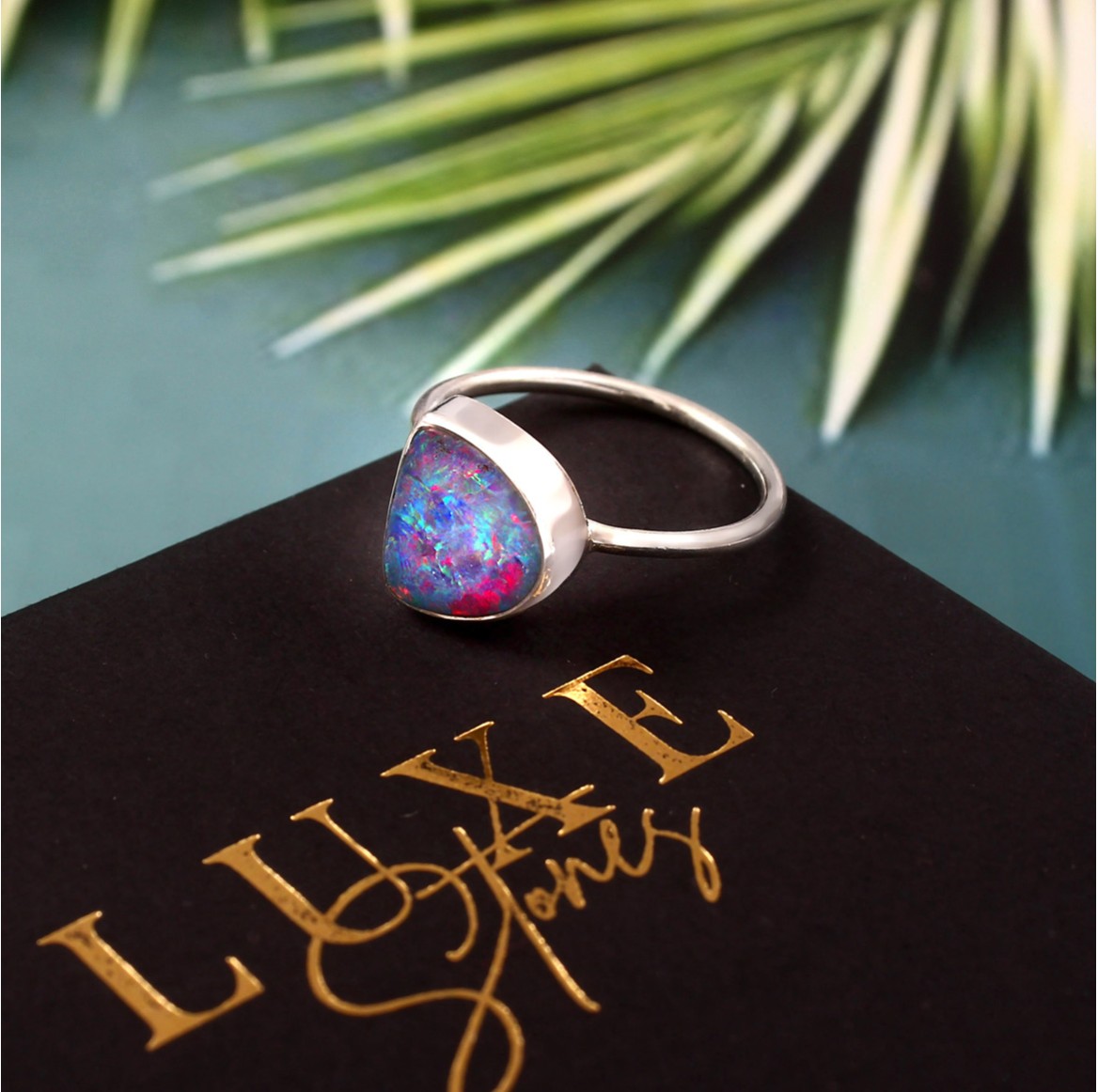 Australian Opal Doublet Ring in 925 Sterling Silver US-6.75