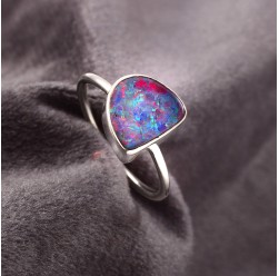 Australian Opal Doublet Ring in 925 Sterling Silver US-6.75 #LXJ003