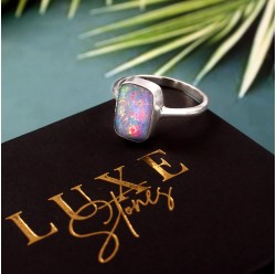 Australian Opal Doublet Ring in 925 Sterling Silver US-7.75 #LXJ004