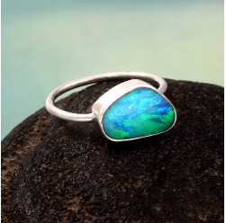 Australian Opal Doublet Ring in 925 Sterling Silver US-7.75 #LXJ007