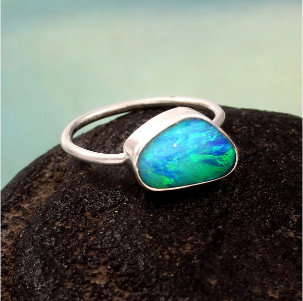 Australian Opal Doublet Ring in 925 Sterling Silver US-7.75