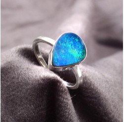 Australian Opal Doublet Ring in 925 Sterling Silver US-6.5 #LXJ009