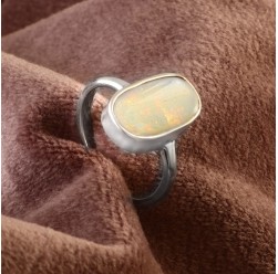 Natural Australian Solid White Opal Ring in 925 Sterling Silver US-8 #LXJ018