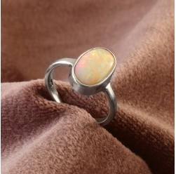 Natural Australian Solid White Opal Ring in 925 Sterling Silver US-7.5 #LXJ019