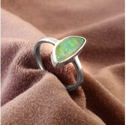 Natural Australian GEM Crystal Opal Ring in 925 Sterling Silver US-7.25 #LXJ020