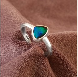 Australian Black Opal Ring in 925 Sterling Silver US-6.57 #LXJ022