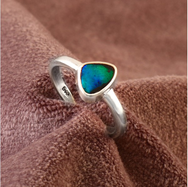 Australian Black Opal Ring in 925 Sterling Silver US-6.57 #LXJ022