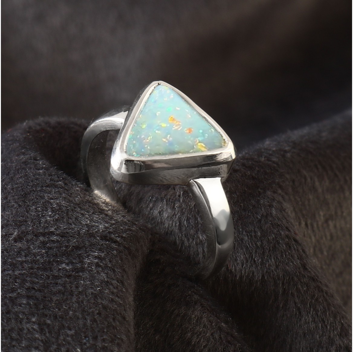 Australian Solid White Opal Ring in 925 Sterling Silver US-6.75 #LXJ045