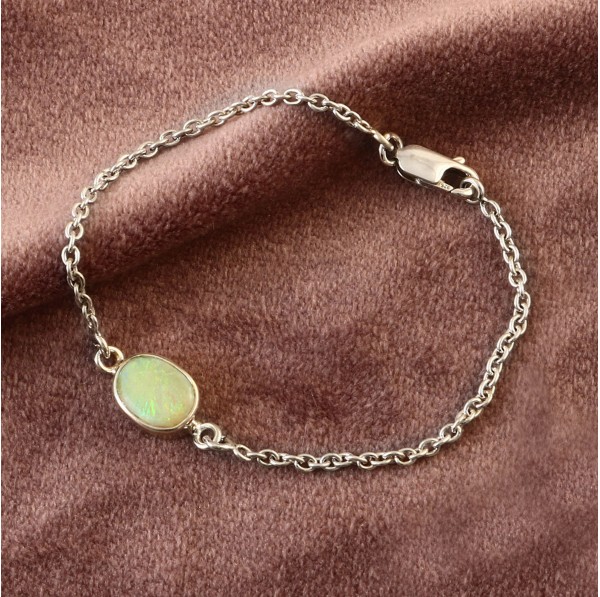 Australian Crystal Solid Opal Chain Bracelet in 925 Sterling Silver #LXJ034