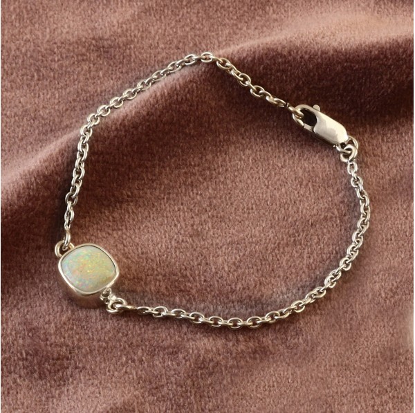 Natural Crystal Solid Opal Chain Bracelet in 925 Sterling Silver #LXJ035