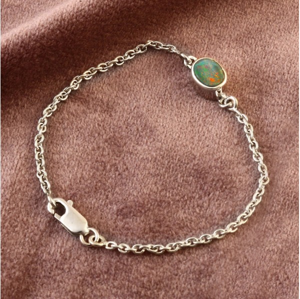 Australian Black Solid Opal Chain Bracelet in 925 Sterling Silver #LXJ036