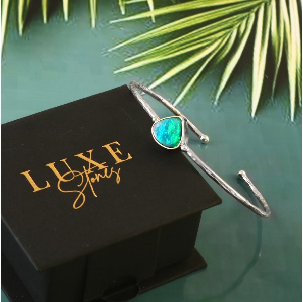 Australian Opal Doublet Bracelet in 925 Sterling Silver #LXJ037